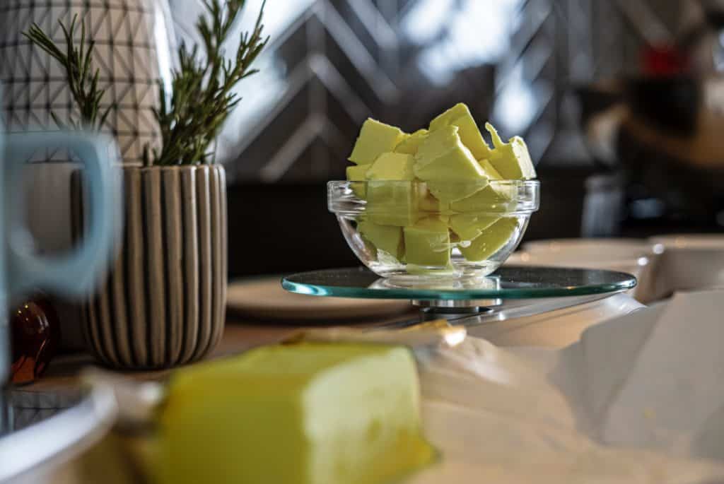 Cubes of butter in a glass jar