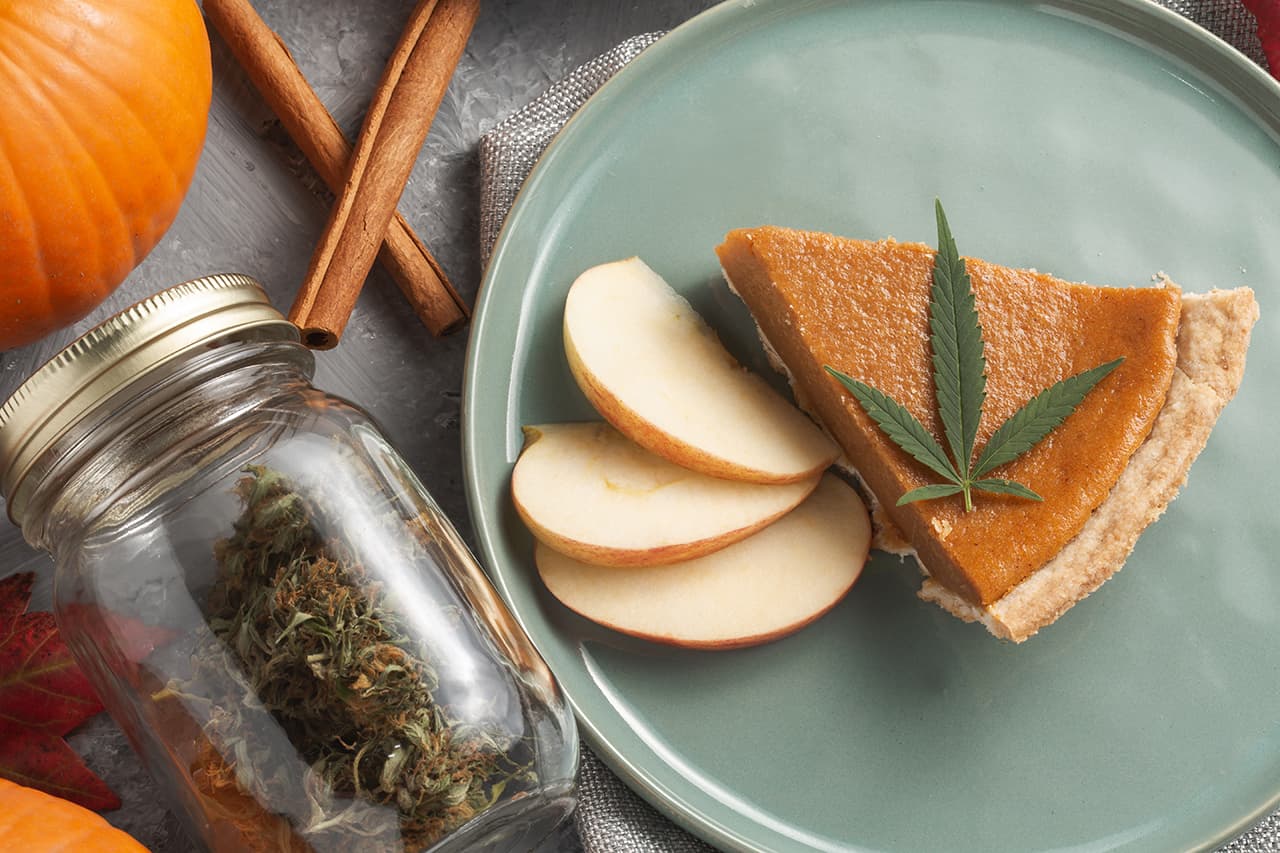 Cannabis pumpkin pie, autumn, Halloween thanksgiving season food