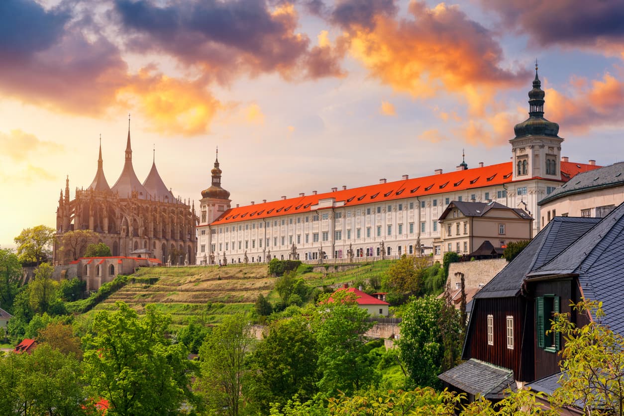 View of Kutna Hora with Saint Barbara's Church that is a UNESCO world heritage site, Czech Republic. Historic center of Kutna Hora, Czech Republic, Europe.