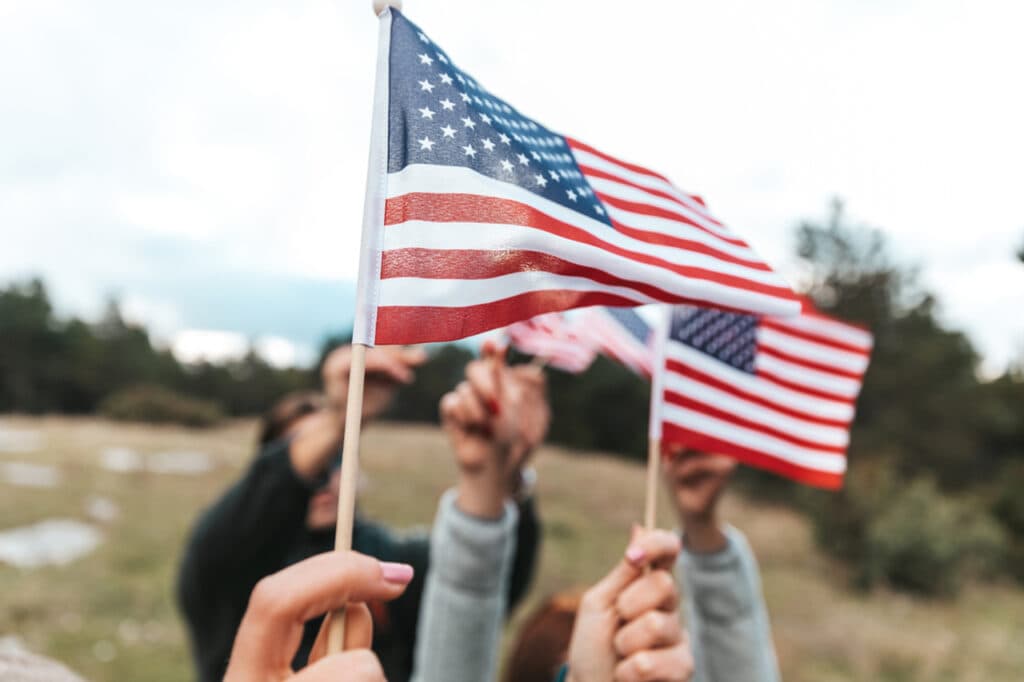 American flags Happy Veterans Day, Labour Day, Independence Day concepts.