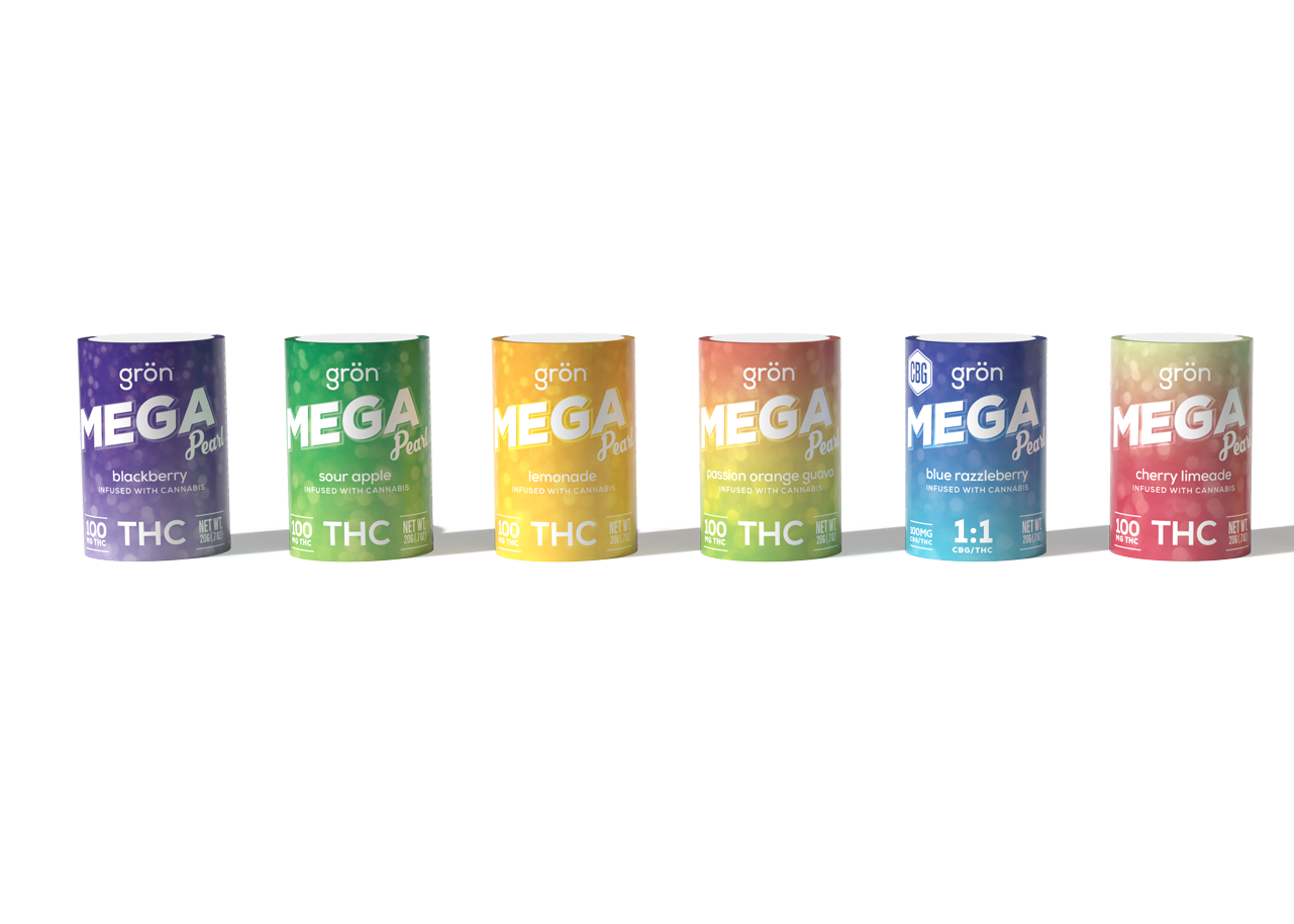 Rendering of six Mega Pearl product canisters by Grön