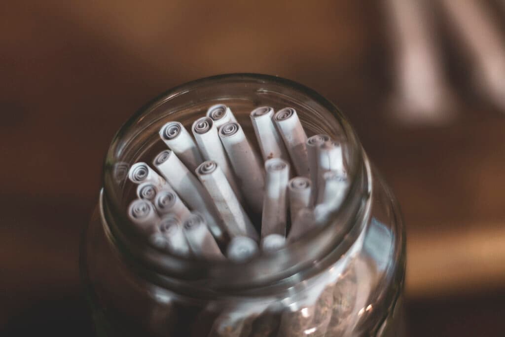 Pre-Rolled Cannabis Joints in a Jar.