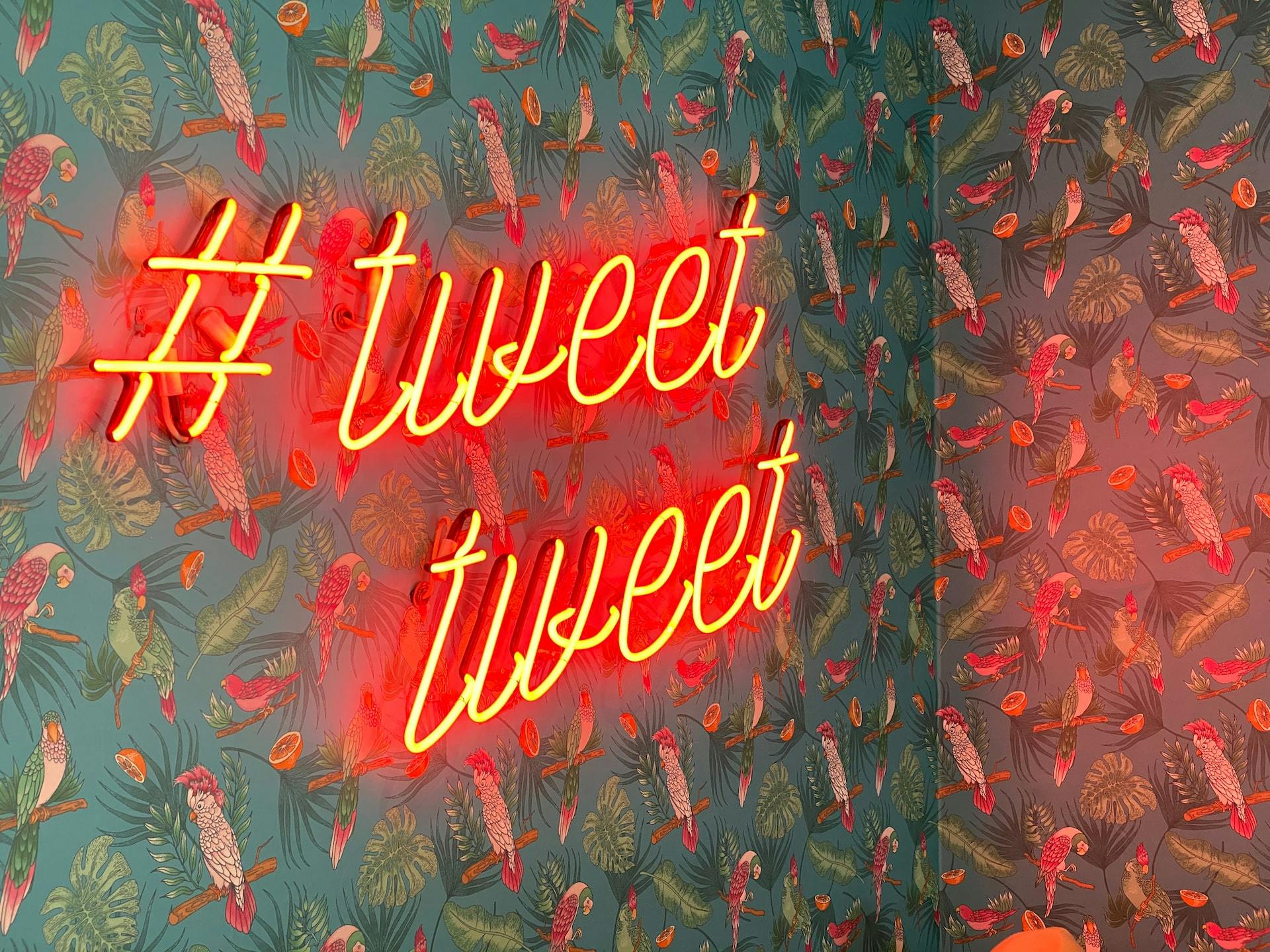 picture of a neon light that says hashtag tweet tweet