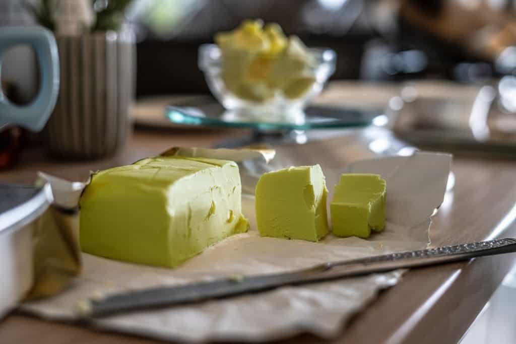 Cubes of butter on a dining table