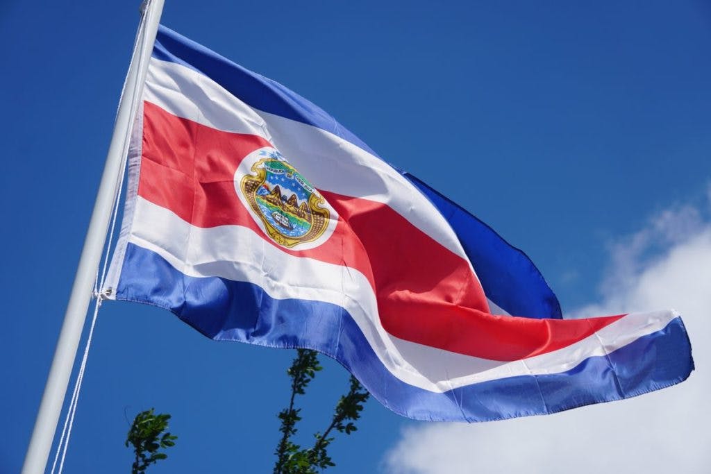 Costa Rica National Flag in the Wind, by machdas via iStock