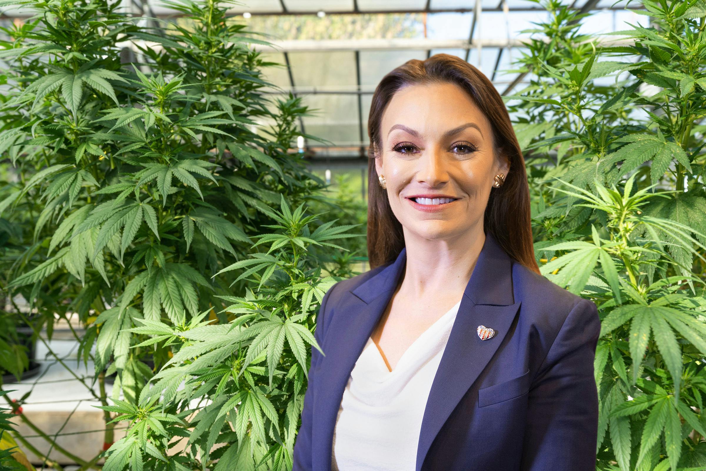 Nikki Fried in a cannabis greenhouse