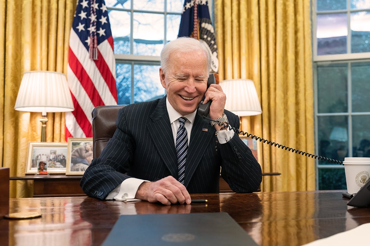 Washington America 3 June 2022 Vice President Joe Biden talk on phone.