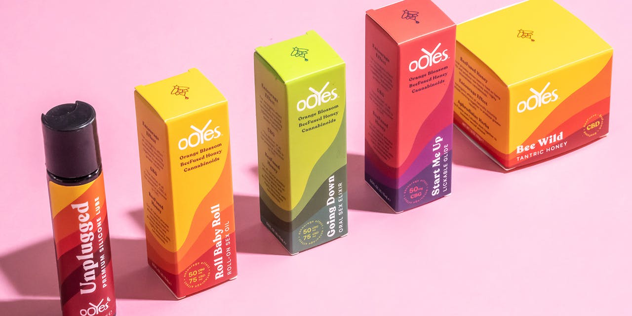 A lineup of oOYes sexual wellness cannabis products