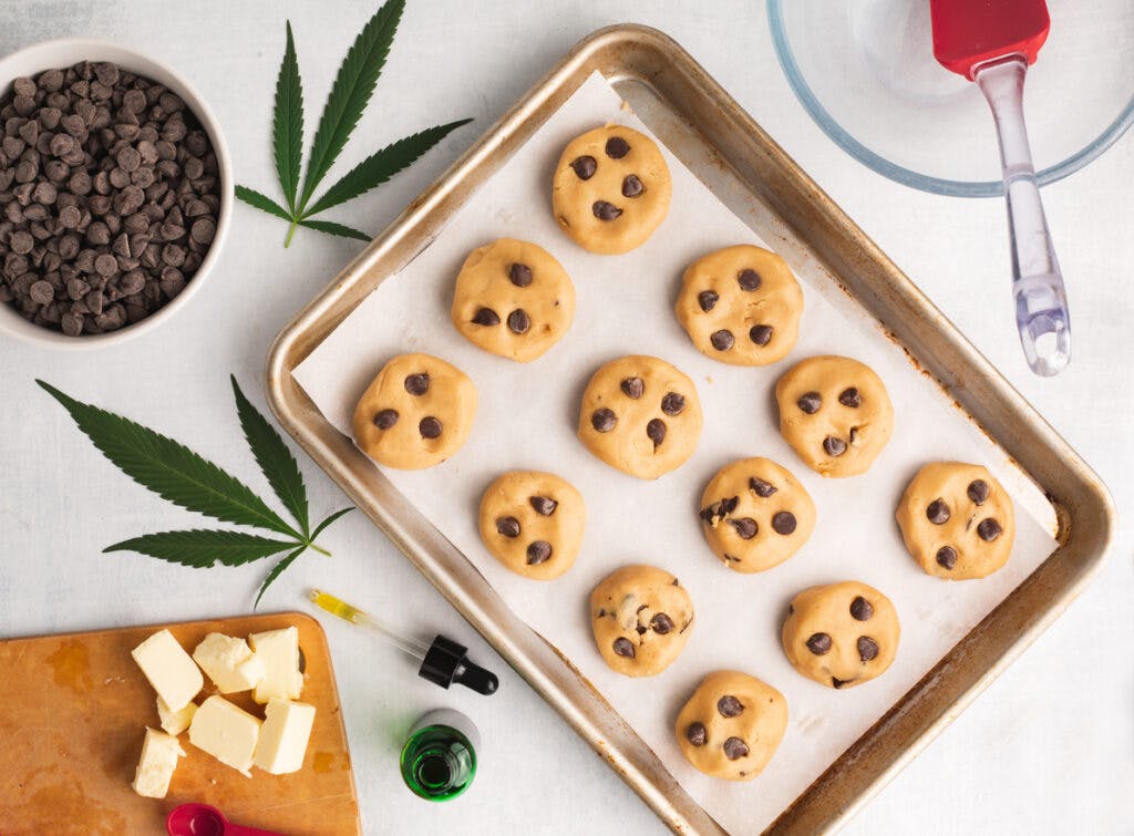 Chocolate chip cookies infused with cannabis butter baking process